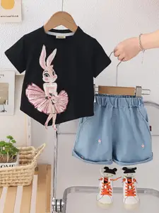 INCLUD Girls Embroidered Short Sleeves T-shirt With Shorts