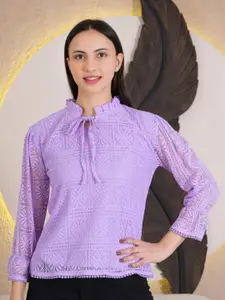 69 FASHION STREET Women  Tie-Up Neck Bishop Sleeves Net Top