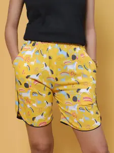 GAB Women Animal Graphic Printed High-Rise Slim Fit Cotton Shorts
