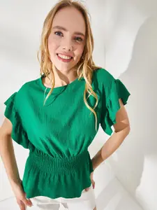 Olalook Women Flutter Sleeve Cinched Waist Top