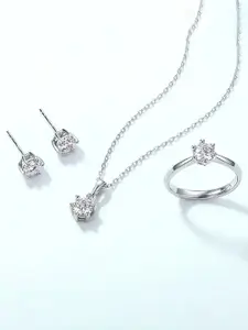 Peora Silver-Plated Cubic Zirconia Studded Jewellery Set With Finger Ring