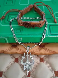 M Men Style Stainless Steel Silver-Plated Contemporary Pendant With Bracelet