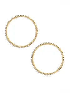 TEEJH Set Of 2 Gold-Plated Cubic Zirconia Studded Bangles