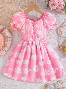 INCLUD Girls Floral Printed Puff Sleeve Fit & Flare Dress