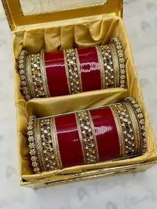 T4 JEWELS Set Of 2 Gold-Plated Stone-Studded Bangles