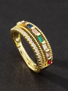 Peora Gold-Plated Stone-Studded Adjustable Finger Ring