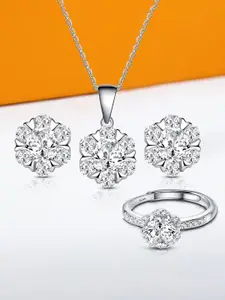 Peora Silver-Plated Cubic Zirconia Studded Jewellery Set With Finger Ring