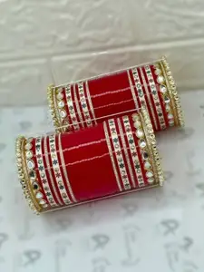 T4 JEWELS Set Of 78 Gold Plated Kundan Stone Studded Bridal Chuda Bangle