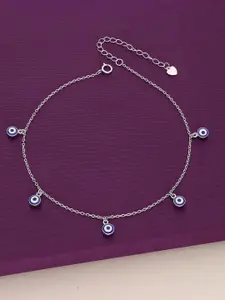 KAI JEWEL 925 Sterling Silver Rhodium-Plated Evil Eye Minimalistic Anklet