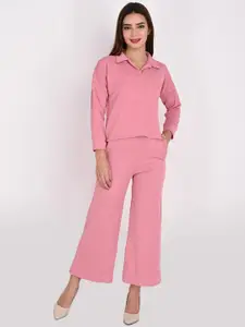 ORIEX THE ORIGINAL FASHION Self-Design Collared Top & Trouser Co-Ord Set