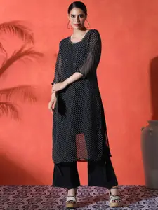Sangria Leheriya Printed Georgette Beads & Stones Kurta