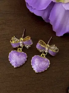 VAGHBHATT Gold-Plated Pearls Studded Heart Shaped Drop Earrings