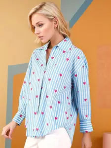 BAESD Women Comfort Relaxed Fit Conversational Striped Spread Collar Cotton Casual Shirt