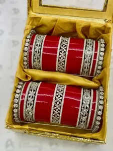 T4 JEWELS Set Of 2 Gold-Plated Stone-Studded Bangles