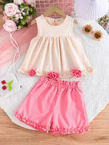 INCLUD Girls Printed Round Neck Top With Shorts