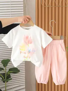 INCLUD Girls Printed Round Neck T-shirt With Trousers