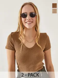 Olalook Women Solid Scoop Neck Cotton Top