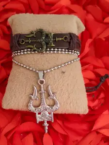 M Men Style Stainless Steel Silver-Plated Contemporary Pendant With Bracelet