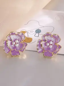 VAGHBHATT Gold-Plated Pearls Studded Floral Shaped Studs