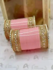 T4 JEWELS Set Of 2 Gold-Plated Kundan Studded Bridal Chuda Bangles