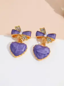 KRENOZ Gold-Plated Artificial Stones Studded Heart Shaped Drop Earrings