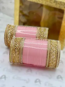 T4 JEWELS Set Of 2 Gold-Plated American Diamond Studded Bridal Chuda Bangles