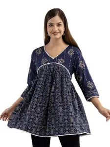 DMP FASHION Women Floral Printed V-Neck Cotton A-Line Top