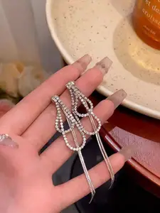 VAGHBHATT Silver-Plated Rhinestone Studded Teardrop Shaped Drop Earrings