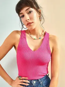 BIANCO LUCCI Women V- Neck Ribbed Top