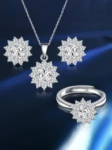 Peora Silver-Plated Cubic Zirconia Studded Jewellery Set With Finger Ring