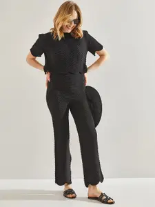 BIANCO LUCCI Self Design Top With Trousers Co-Ords