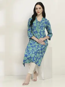 Rangriti Floral Printed Mandarin Collar Straight Kurta