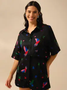 BAESD Women Comfort Oversized Fit Abstract Printed Spread Collar Cotton Casual Shirt