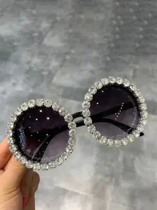 PURPLE WINGS Women Round Sunglasses with UV Protected Lens PWSG043STUDBK