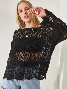 Olalook Women Self Design Cotton Boxy Top