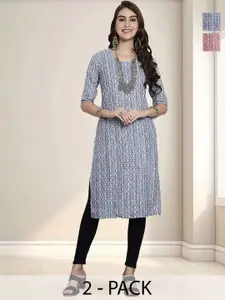 Anouk Rustic Selection Of 2 Geometric Printed Round Neck Straight Kurta