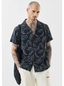 Snitch Men Abstract Printed Cuban Collar Casual Shirt