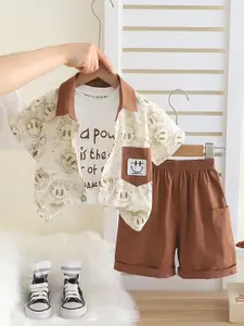 INCLUD Boys Printed Short Sleeves Shirt With T-Shirt & Shorts