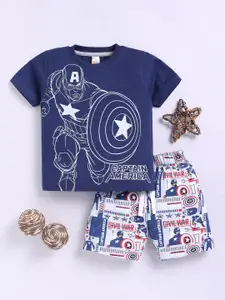 LITTLE NINJA Boys Graphic Printed Round Neck Short Sleeves Pure Cotton T-shirt With Shorts