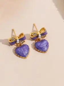 VAGHBHATT Gold-Plated Pearls Studded Heart Shaped Drop Earrings