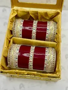 T4 JEWELS Set Of 2 Gold-Plated Stone-Studded Bangles