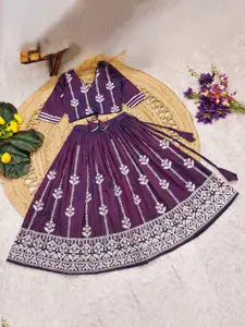 BAESD Girls Embroidered Thread Work Lehenga With Blouse