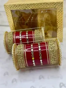 T4 JEWELS Set Of 2 Gold-Plated Kundan Studded Bridal Chuda Bangles
