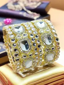 BeautyTrends Set Of 4 Gold Plated Kundan Studded Kada Bangle