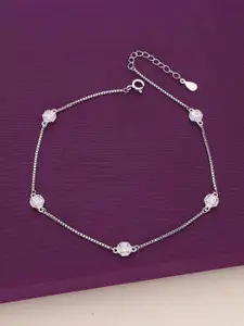 KAI JEWEL 925 Sterling Silver Rhodium-Plated Cubic Zirconia Studded Minimalistic Anklet