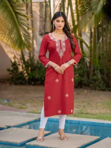 DRESOUL Women Floral Embroidered Chikankari Straight Kurta