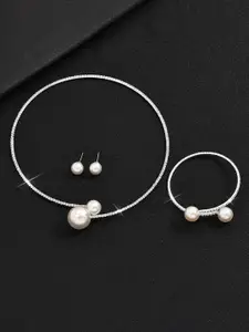 Peora Silver-Plated Cubic Zirconia Studded Jewellery Set With Bracelet