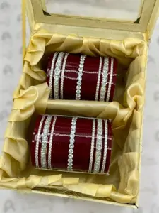 T4 JEWELS Set Of 2 Gold-Plated Stone-Studded Bangles