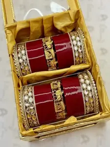 T4 JEWELS Set Of 70 Gold Plated Kundan Stone Studded Bridal Chuda Bangle
