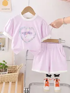 INCLUD Girls Embroidered Puff Sleeves T-shirt With Shorts